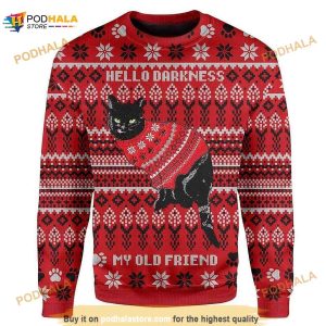 Black Cat Wear Red Christmas Sweater