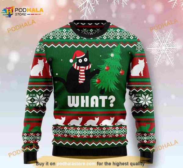 Black Cat What Christmas Ugly Sweater, Xmas Gift