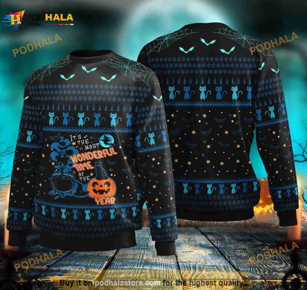 Black Cat Wonderfull Time Of The Year Halloween Ugly Sweater