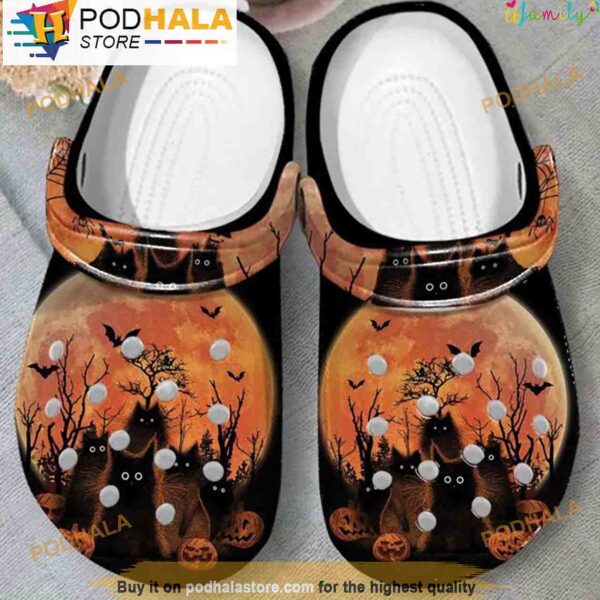 Black Cats Purr Halloween 3D Crocs, Funny Crocs