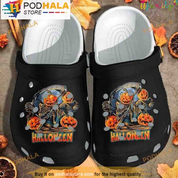 Black Ghost Pumpkins 3D Crocs Halloween, Funny Crocs