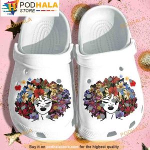 Black Queen Girl Floral 3D Crocs, Funny Crocs
