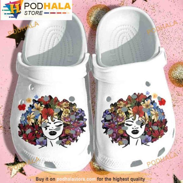 Black Queen Girl Floral 3D Crocs, Funny Crocs