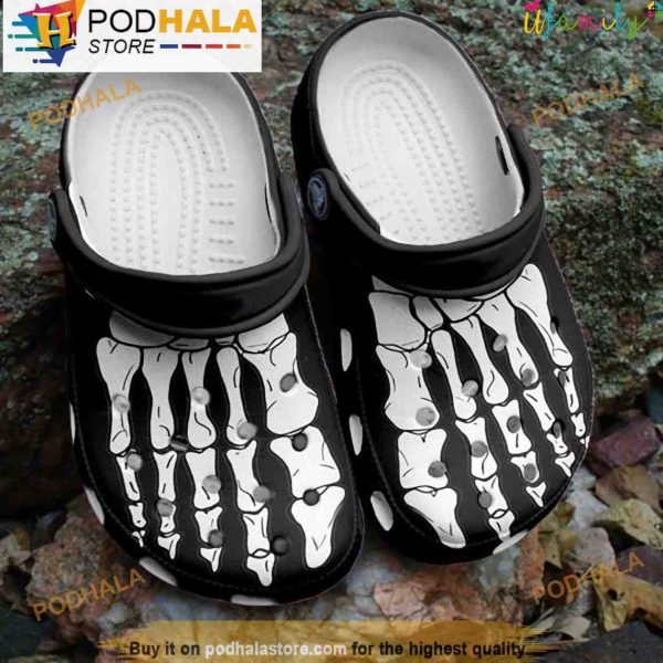 Black Skull Skeleton Foot 3D Crocs Halloween, Funny Crocs