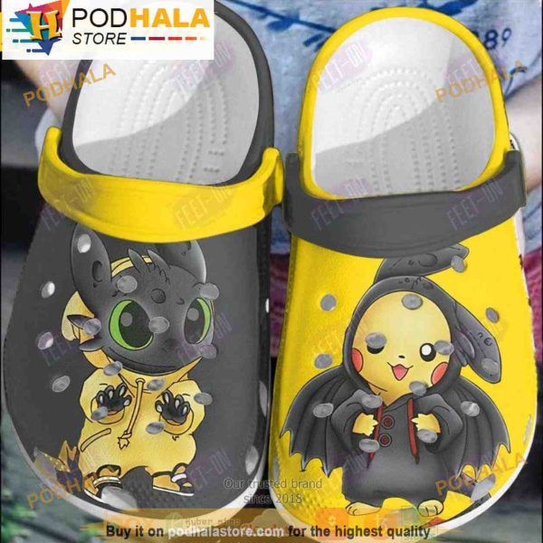 Black Stitch And Pikachu Halloween 3D Crocs Clog Shoes, Funny Crocs