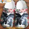 Black White Horse Floral 3D Crocs, Funny Crocs
