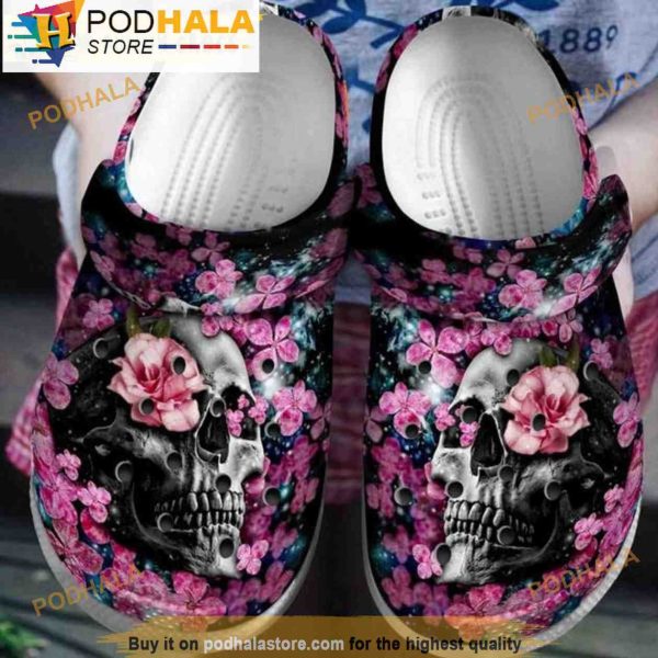 Blooming Skull Halloween Style Floral Galaxy 3D Crocs, Funny Crocs