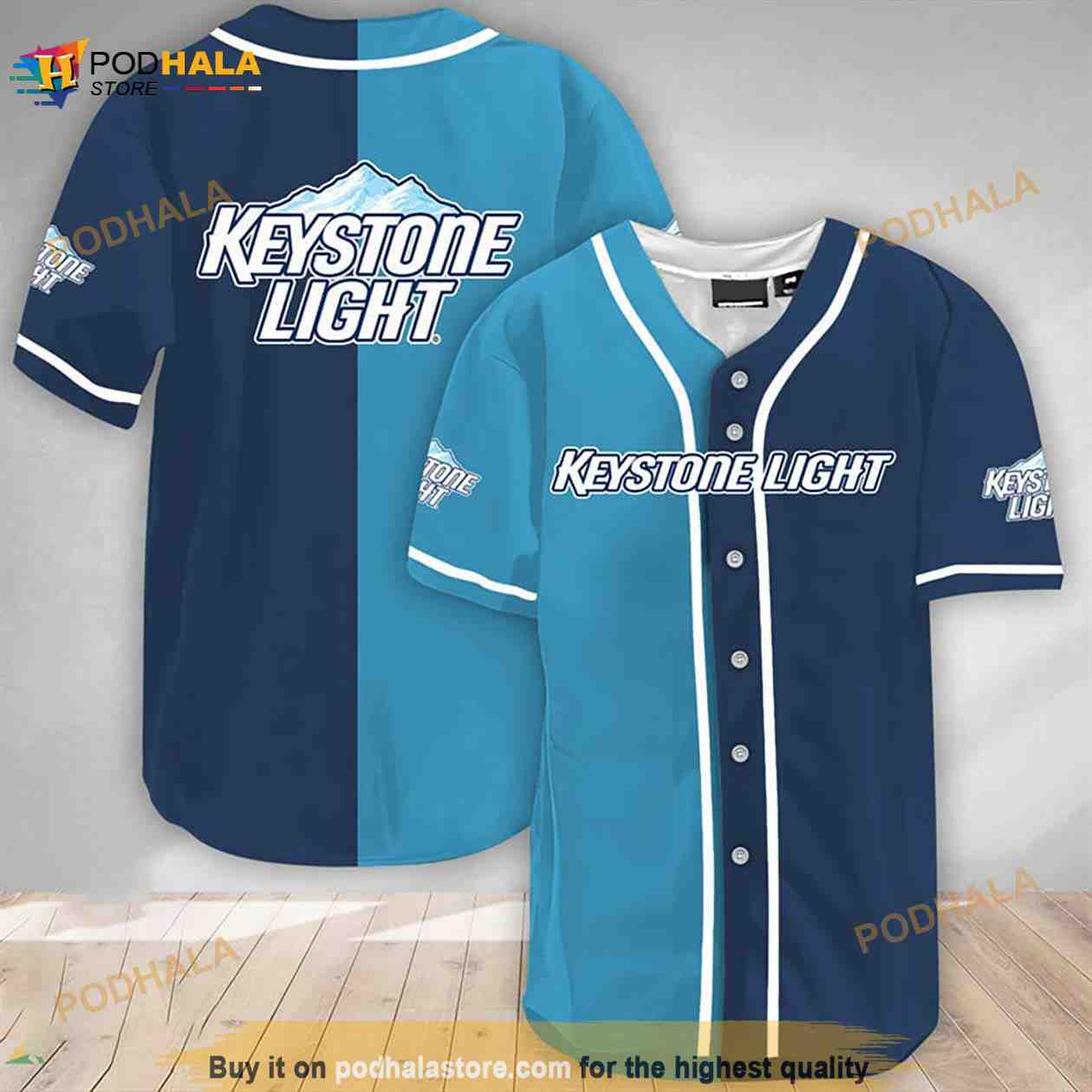 Keystone Light Blue Horizontal Text Baseball Jersey Shirt, Jersey