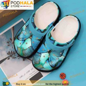 Blue Butterfly Funny 3D Crocs Slippers, Funny Crocs