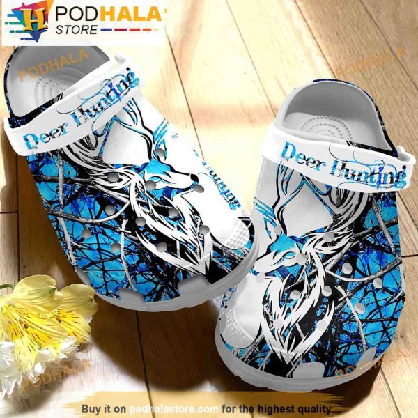 Blue Camo Deer Hunting 3D Crocs Slippers, Funny Crocs