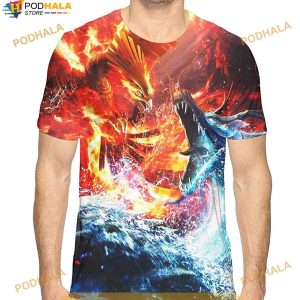 Blue Dragon Vs Fire Fenix Basic Print 3D Shirt
