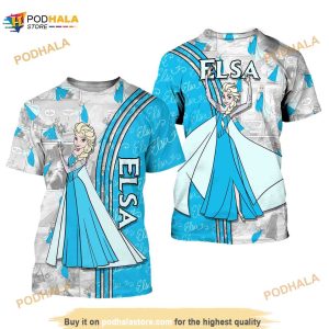 Blue Elsa Princess Frozen Cross Comic Book Patterns Disney Unisex Casual 3D Shirt