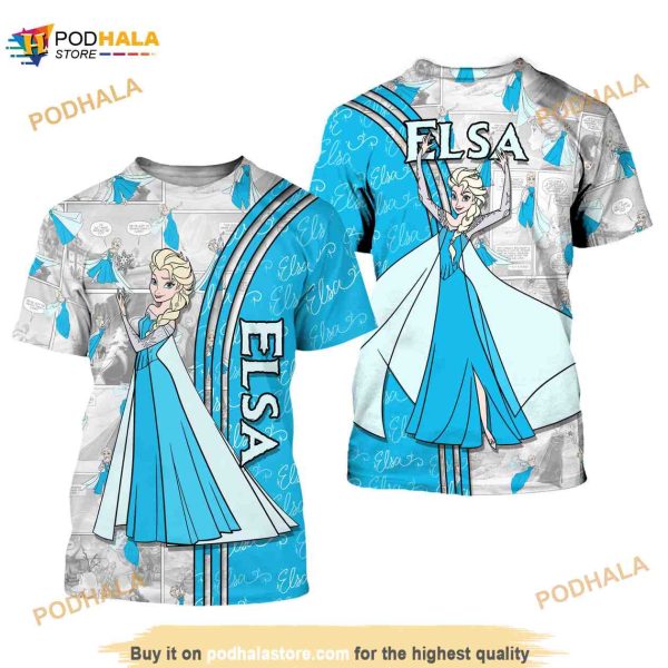 Blue Elsa Princess Frozen Cross Comic Book Patterns Disney Unisex Casual 3D Shirt