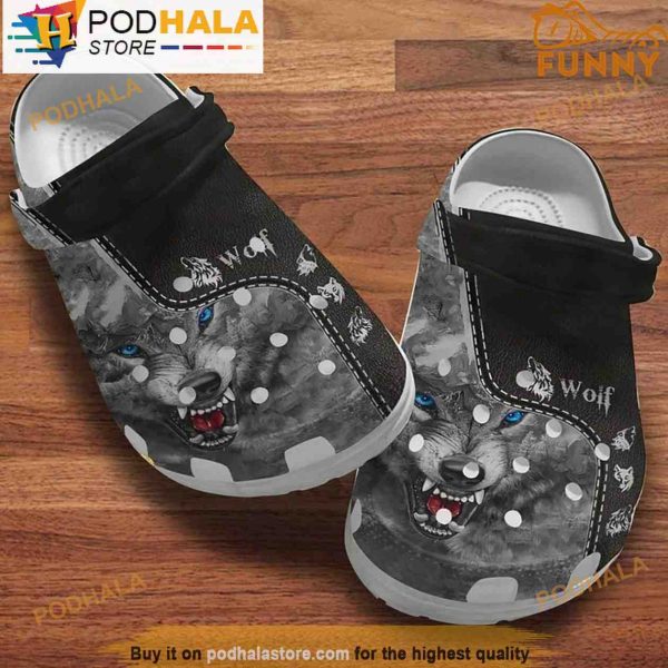 Blue Eyes Wolf 3D Crocs, Funny Crocs