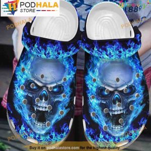 Blue Fire Skull 3D Crocs, Funny Crocs