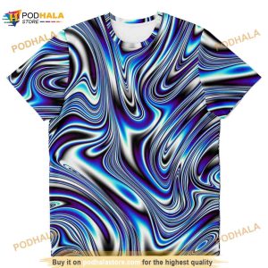 Blue Liquid Waves Swirls Psychedelic Illusion Paint Effect 3D Shirt