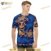Blue Orange Mango Colored Abstract Liquid Paint Dragon 3D Shirt