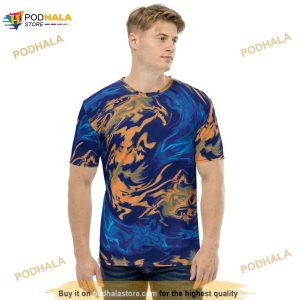 Blue Orange Mango Colored Abstract Liquid Paint Dragon 3D Shirt