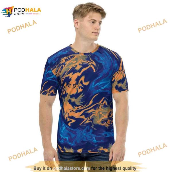 Blue Orange Mango Colored Abstract Liquid Paint Dragon 3D Shirt