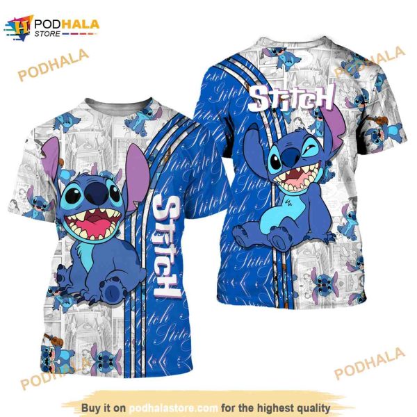 Blue Stitch Cross Comic Book Patterns Disney Unisex 3D Shirt