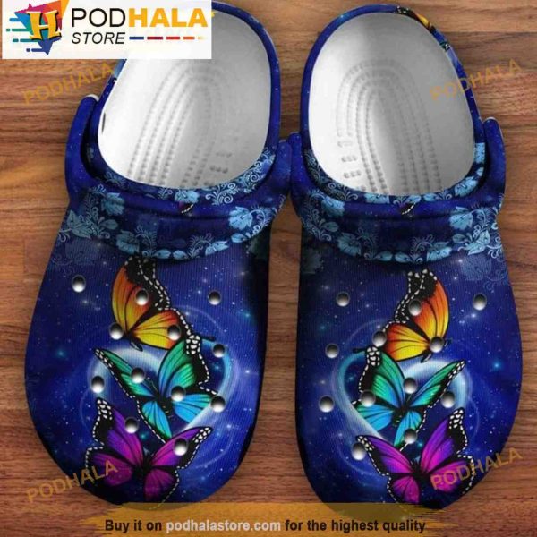 Blue Yellow Purple Butterfly 3D Crocs, Funny Crocs