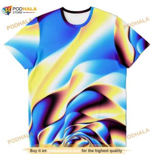 Blue Yellow Waves Psychedelic Swirls Retro Paint Art Abstract 3D Shirt