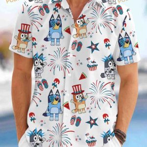 Bluey And Bingo Hawaiian Shirt, Bluey Family 4th of July Shirt