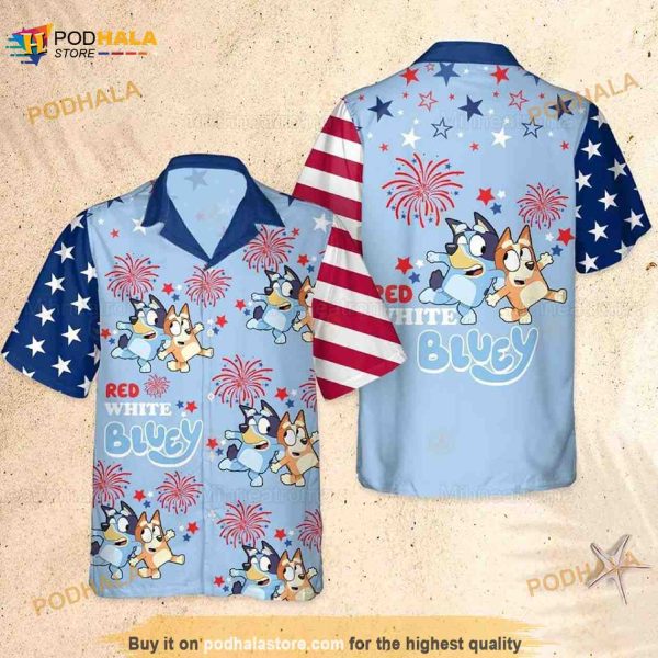 Bluey And Bingo Hawaiian Shirt, Bluey Family Shirt, Independence Day