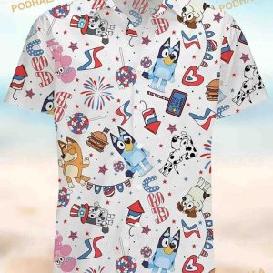 Bluey And Bingo Hawaiian Shirt, Bluey Hawaii Shirt, Bluey Family Gift