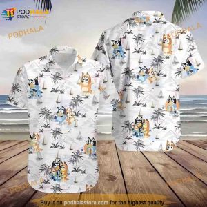Bluey And Bingo Hawaiian Shirt, Blueydad Beach Shirt, Kids Hawaiian Shirt, Funny Blueydad Family