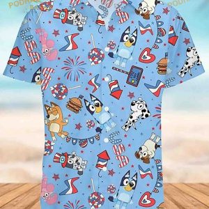 Bluey And Bingo Hawaiian Shirt, Blueydad Characters Shirt, Bluey And Bingo