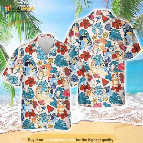 Bluey And Bingo Hawaiian Shirt, Blueydad Hawaiian Dad Life Family Tropical Shirt