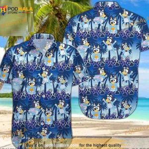 Bluey And Bingo Hawaiian Shirt, Kids Hawaiian Blueydad Dog Shirt, Blueydad Family Shirt