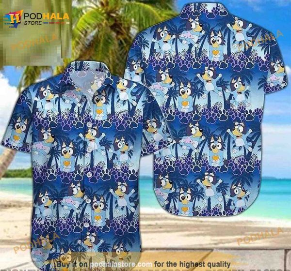 Bluey And Bingo Hawaiian Shirt, Kids Hawaiian Blueydad Dog Shirt, Blueydad Family Shirt