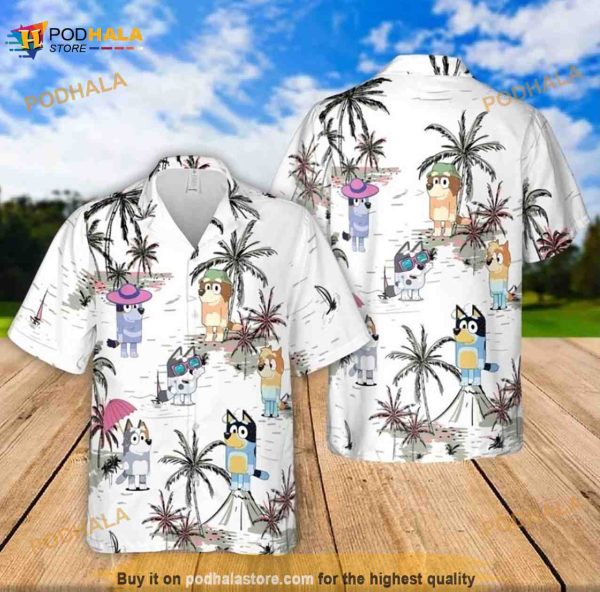 Bluey And Bingo Hawaiian Shirt, Vacation Shirt, Bluey And Bingo Shirt, Blueydad Characters