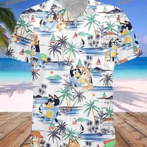 Bluey Family 3D Hawaiian Shirt, Blueydad Hawaiian Shirt, Bluey And Bingo Ahola Shirt