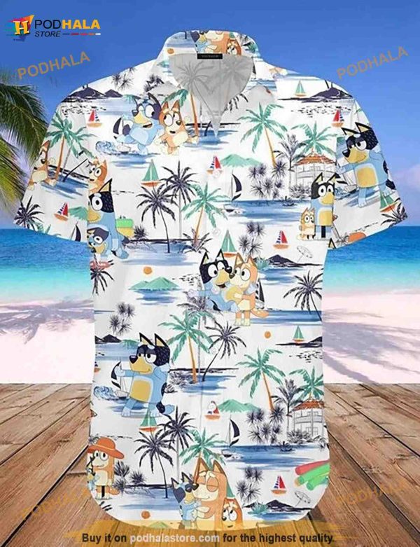 Bluey Family 3D Hawaiian Shirt, Blueydad Hawaiian Shirt, Bluey And Bingo Ahola Shirt