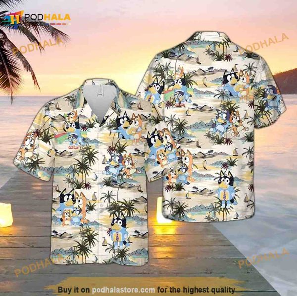 Bluey Family Hawaiian Shirt, Bingo, Bandit, Chilli, Bluey TV Show Button Up Shirt