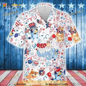 Bluey Family Hawaiian Shirt, Blueydad Characters 4th Of july Button Shirt