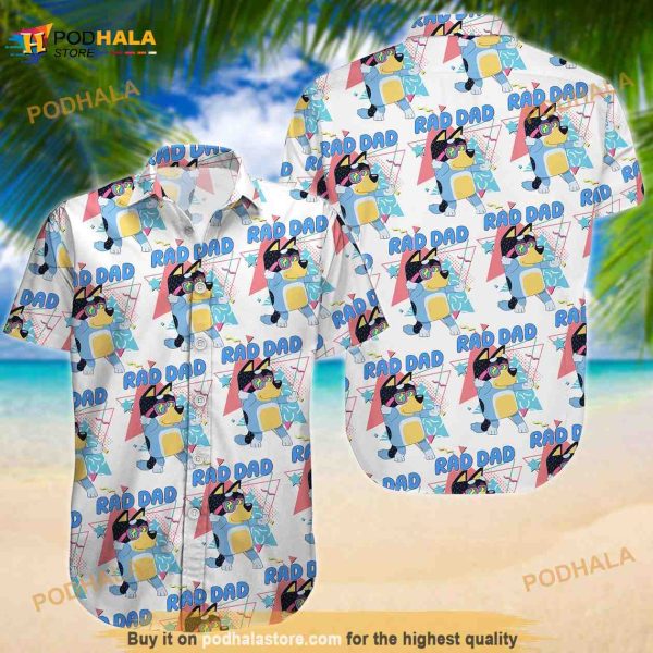 Bluey Hawaiian Shirt, Bluey Dad Button Shirt, Rad Dad Bluey Tee, Fathers Day Shirt