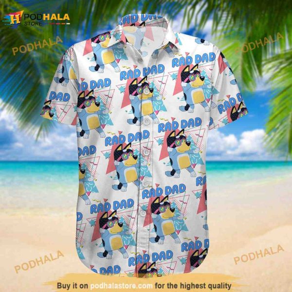 Bluey Hawaiian Shirt, Bluey Dad Button Shirt, Rad Dad Bluey Tee, Fathers Day Shirt