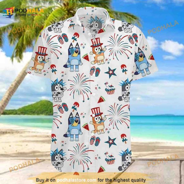 Blueydad 4th Of July Hawaiian Shirt, Bluey Family 3D Hawaiian Shirt, Blueydad Bingo