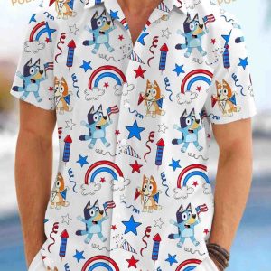 Blueydad Bingo Hawaiian Shirt, Bluey And Bingo 4th July Shirt, Aloho Shirt