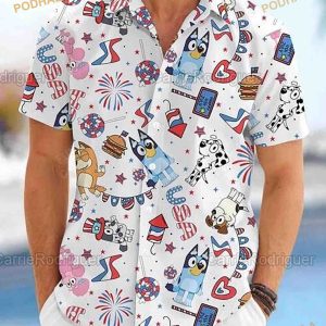 Blueydad Hawaiian Shirt , Bluey 4th Of July Button Up Shirt