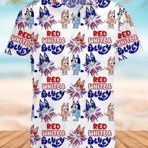 Blueydad Hawaiian Shirt, Bluey And Bingo Gift, Bluey And Bingo 4th Of July Button Shirt