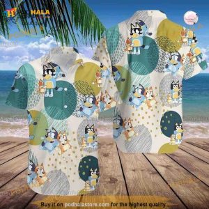 Blueydad Hawaiian Shirt, Bluey And Bingo Gift, Bluey And Bingo Aloha Shirt
