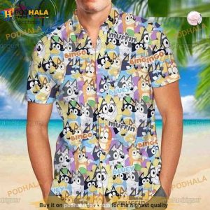 Blueydad Hawaiian Shirt, Bluey And Bingo Gift, Bluey And Bingo Button
