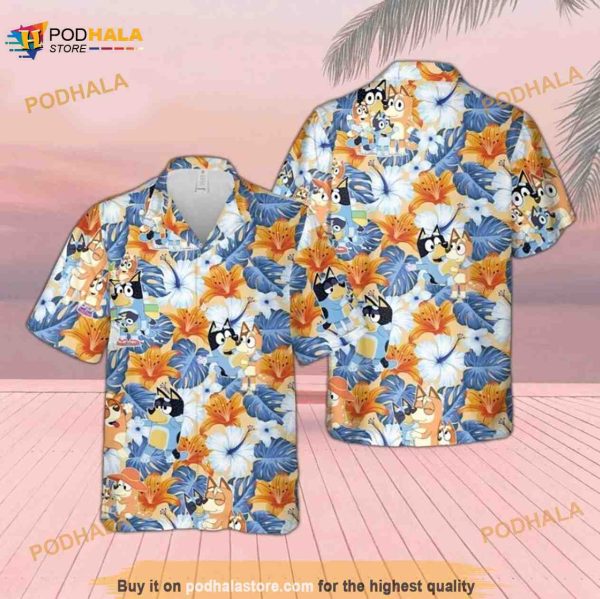 Blueydad Hawaiian Shirt, Bluey And Bingo Shirt, Blueydad Characters Tropical Shirt