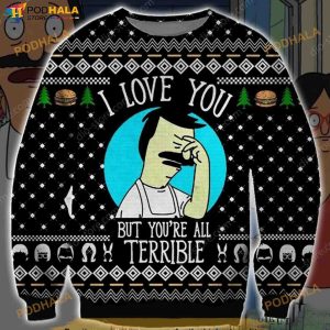 Bob's Burgers Drama Pattern 3D Christmas Ugly Sweater, Bob's Burgers Xmas