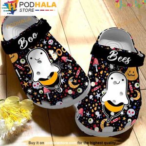 Boo Bees Pattern 3D Crocs Halloween, Funny Crocs